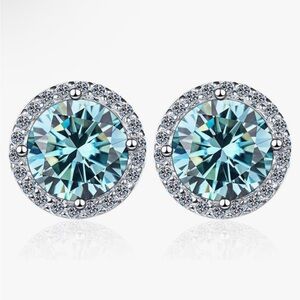 Turquoise colored moissanite and 925 sterling silver earrings 1 Carat tw